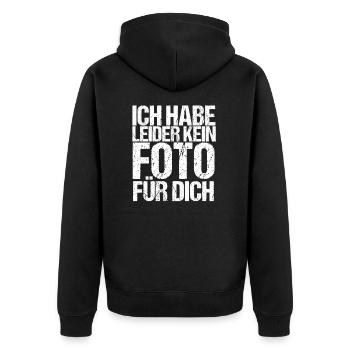 Ich habe heute leider kein Foto für Dich Spruch - Unisex Premium Bio Zip Hoodie - Schwarz - Hinten - Nico (187cm)