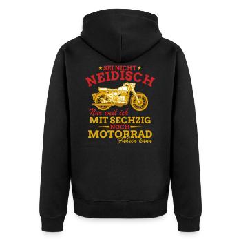 Motorrad Shirt • Neidisch Motorradfahrer Geschenk - Unisex Premium Bio Zip Hoodie - Schwarz - Hinten - Nico (187cm)