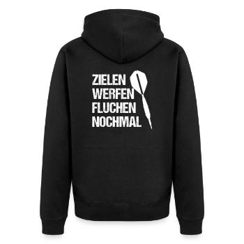 Zielen Werfen Fluchen Nochmal Dart Dart Spruch - Unisex Premium Bio Zip Hoodie - Schwarz - Hinten - Nico (187cm)