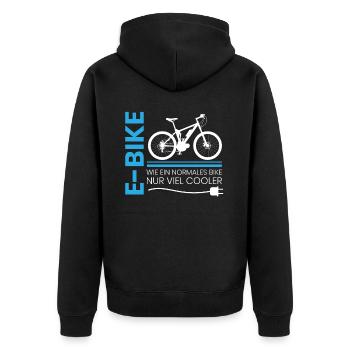 E-Bike Fahrer Spruch cooler als ein normales BIke - Unisex Premium Bio Zip Hoodie - Schwarz - Hinten - Nico (187cm)