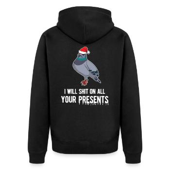 Frohe Weihnachten Santa Pigeon Pet Bird Holiday Art - Unisex Premium Bio Zip Hoodie - Schwarz - Hinten - Nico (187cm)