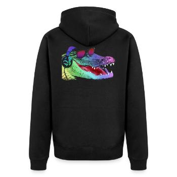 Cool Neon Alligator DJ - Unisex Premium Organic Zip Hoodie - black - Back - Nico (187cm)