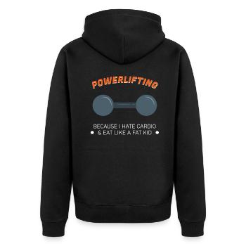 POWERLIFTING: Powerlifting Because - Unisex Premium Bio Zip Hoodie - Schwarz - Hinten - Nico (187cm)