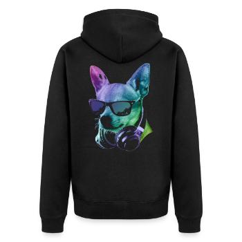 DJ Chihuahua - Unisex Premium Bio Zip Hoodie - Schwarz - Hinten - Nico (187cm)