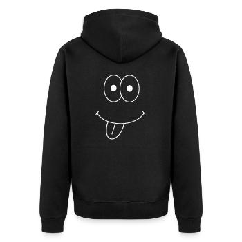 Smily lustig Zunge raus funny - Unisex Premium Bio Zip Hoodie - Schwarz - Hinten - Nico (187cm)