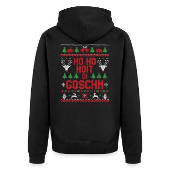 Ho Ho Hoit Di Goschn Ugly Christmas - Unisex Premium Bio Zip Hoodie - Schwarz - Hinten - Nico (187cm)