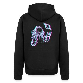 Glitch Astronaut im Weltall - Unisex Premium Bio Zip Hoodie - Schwarz - Hinten - Nico (187cm)