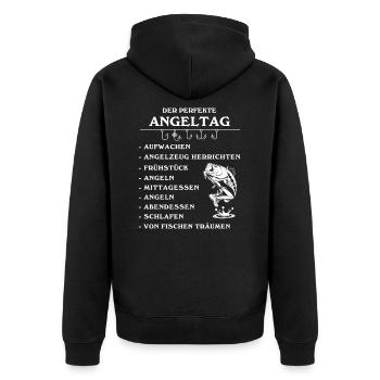 Angeltag Angler Fischer Angeln Fischen Fisch - Unisex Premium Bio Zip Hoodie - Schwarz - Hinten - Nico (187cm)
