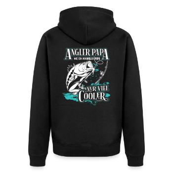 Angler Papa Angeln Angelfan Fischer Fischen Vater - Unisex Premium Bio Zip Hoodie - Schwarz - Hinten - Nico (187cm)