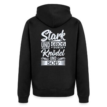 Stark durch Knödel - Unisex Premium Bio Zip Hoodie - Schwarz - Hinten - Nico (187cm)