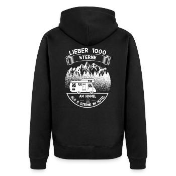 Lieber 1000 Sterne am Himmel als 5 Hotel Camping - Unisex Premium Bio Zip Hoodie - Schwarz - Hinten - Nico (187cm)