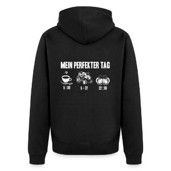 Landwirt Mein Perfekter Tag Kaffee Traktor Bier - Unisex Premium Bio Zip Hoodie - Schwarz - Hinten - Nico (187cm)