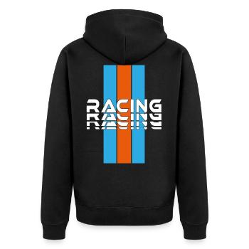 Gulf Racing, Motorsport - Unisex Premium Bio Zip Hoodie - Schwarz - Hinten - Nico (187cm)