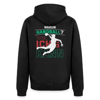Handballer - Warum Handball? - Weil ich's kann! - Unisex Premium Bio Zip Hoodie - Schwarz - Hinten - Nico (187cm)