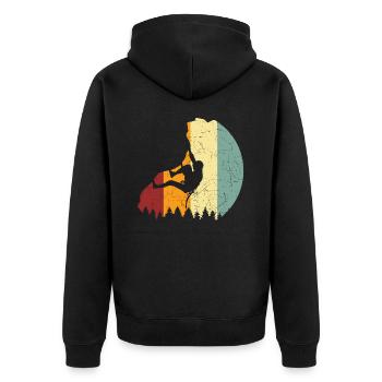 Kletterer Geschenk Bergsteiger Retro Boulder - Unisex Premium Bio Zip Hoodie - Schwarz - Hinten - Nico (187cm)