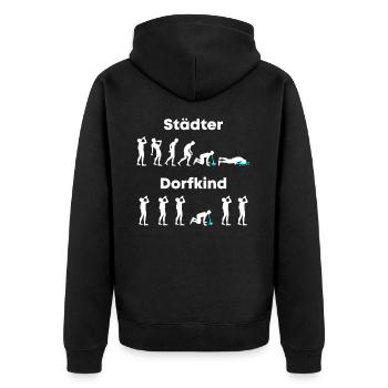 Stadt Dorf Stadtkind vs. Dorfkind Saufen Säufer - Unisex Premium Bio Zip Hoodie - Schwarz - Hinten - Nico (187cm)