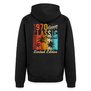 1970 vintage classique - Veste à capuche bio Premium Unisexe - noir - Dos - Nico (187cm)