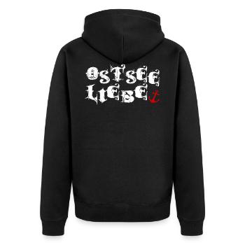 Ostseeliebe - Anker im Herz - Unisex Premium Bio Zip Hoodie - Schwarz - Hinten - Nico (187cm)