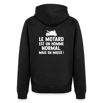 le motard est un homme normal, mais en mieux ! - Veste à capuche bio Premium Unisexe - noir - Dos - Nico (187cm)