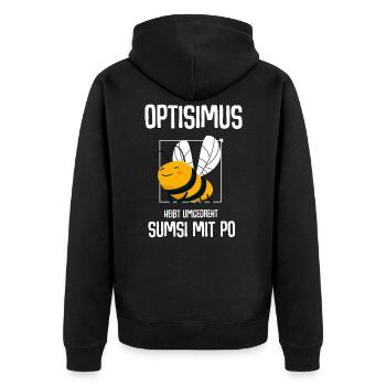 Optimismus Sumsi mit PO - Bienen Imker Shirt - Unisex Premium Bio Zip Hoodie - Schwarz - Hinten - Nico (187cm)