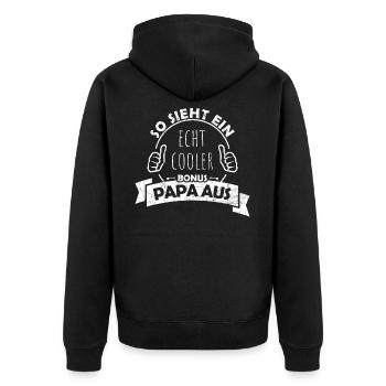 So sieht ein echt cooler Bonus Papa aus! - Unisex Premium Bio Zip Hoodie - Schwarz - Hinten - Nico (187cm)
