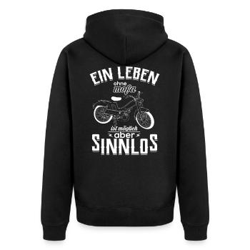 Mofa Moped Roller Zweitakt Biker Geschenkidee - Unisex Premium Bio Zip Hoodie - Schwarz - Hinten - Nico (187cm)
