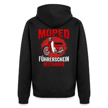 Moped Führerschein Bestanden Mofa Roller Geschenk - Unisex Premium Bio Zip Hoodie - Schwarz - Hinten - Nico (187cm)