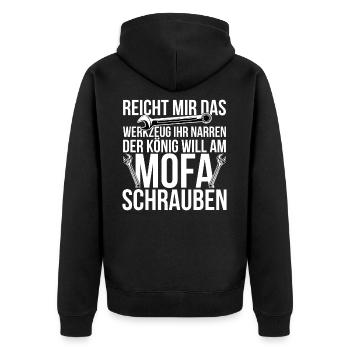 Mofa Schrauber - Moped Motorrad Biker Geschenkidee - Unisex Premium Bio Zip Hoodie - Schwarz - Hinten - Nico (187cm)