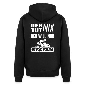 Der tut nix Kegeln Kegler Kegel Bowling bowlen - Unisex Premium Bio Zip Hoodie - Schwarz - Hinten - Nico (187cm)