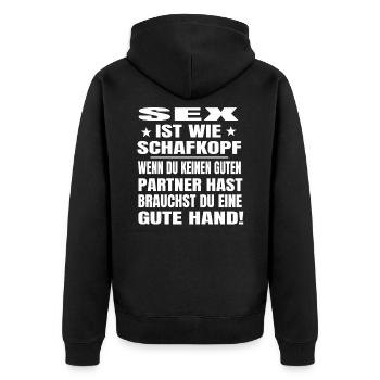Schafkopf Schafkopfer Schafkopfkarten bayrisch - Unisex Premium Bio Zip Hoodie - Schwarz - Hinten - Nico (187cm)