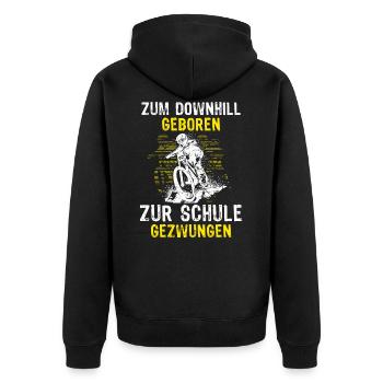 Zum Downhill Geboren MTB Fahrer Mountain Biker - Unisex Premium Bio Zip Hoodie - Schwarz - Hinten - Nico (187cm)