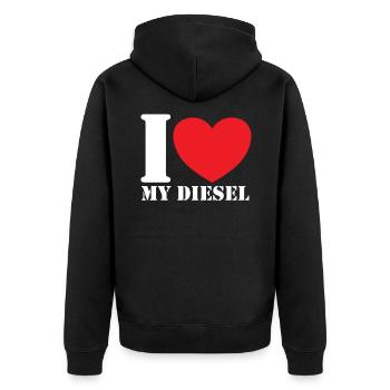 I love Diesel Fahrverbot Geschenk - Unisex Premium Bio Zip Hoodie - Schwarz - Hinten - Nico (187cm)
