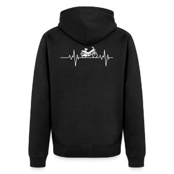 Mofa Herzschlag Moped Mokick Geschenk - Unisex Premium Bio Zip Hoodie - Schwarz - Hinten - Nico (187cm)