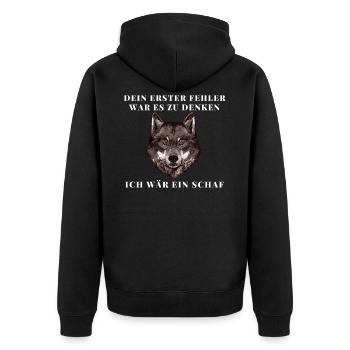 Wolf Wölfe Alphatier Schaf Rudel Geschenk - Unisex Premium Bio Zip Hoodie - Schwarz - Hinten - Nico (187cm)