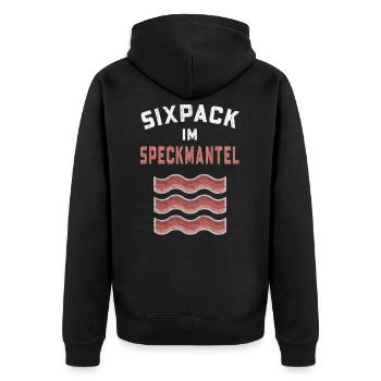 Bierbauch Bauch Bauchspeck Sixpack im Speckmantel - Unisex Premium Bio Zip Hoodie - Schwarz - Hinten - Nico (187cm)
