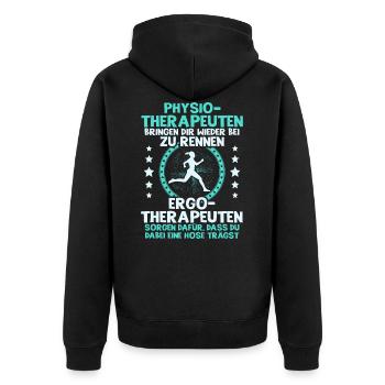 Physiotherapeut Ergotherapeut Physiotherapie Ergot - Unisex Premium Bio Zip Hoodie - Schwarz - Hinten - Nico (187cm)