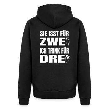 Sie isst für zwei Ich trink für drei Vater Väter - Unisex Premium Bio Zip Hoodie - Schwarz - Hinten - Nico (187cm)