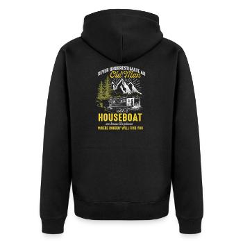 Never underestimate a houseboat captain - Unisex Premium Organic Zip Hoodie - black - Back - Nico (187cm)