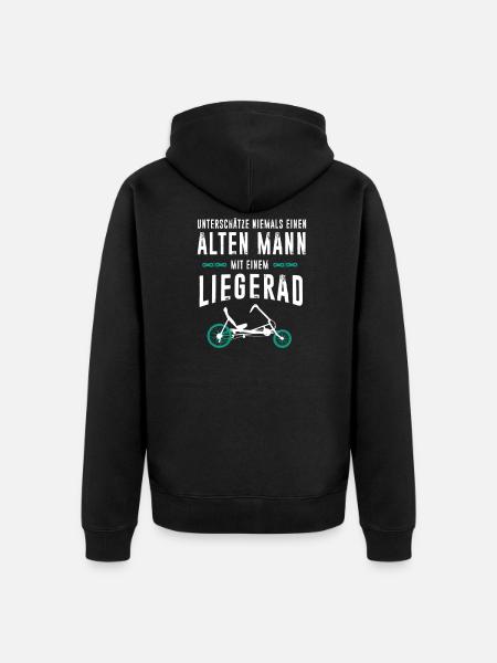 Alter Mann auf Liegerad - Unisex Premium Bio Zip Hoodie - Schwarz