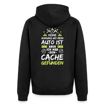 Geocaching Keine Ahnung Geocacher Cache Geocachen - Unisex Premium Bio Zip Hoodie - Schwarz - Hinten - Nico (187cm)