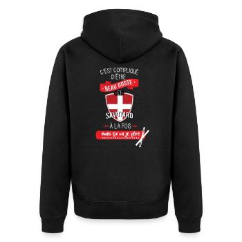 C'est compliqué d'être Savoyard et beau gosse - Veste à capuche bio Premium Unisexe - noir - Dos - Nico (187cm)