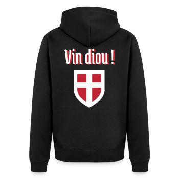 Vin diou ! et drapeau haute-savoie cadeau marrant - Veste à capuche bio Premium Unisexe - noir - Dos - Nico (187cm)