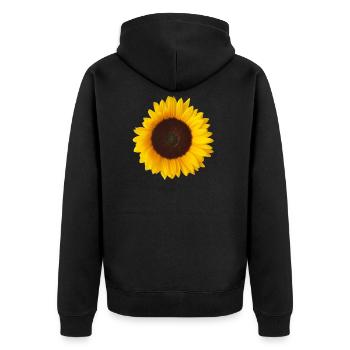 sonnenblume gelb - Unisex Premium Bio Zip Hoodie - Schwarz - Hinten - Nico (187cm)
