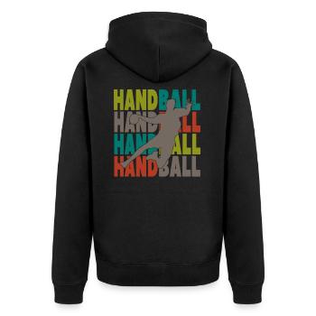 Retro vintage handball player handball ball gift - Unisex Premium Organic Zip Hoodie - black - Back - Nico (187cm)
