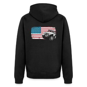 Jeep Auto Gelängewagen USA Amerika Flagge Geschenk - Unisex Premium Bio Zip Hoodie - Schwarz - Hinten - Nico (187cm)