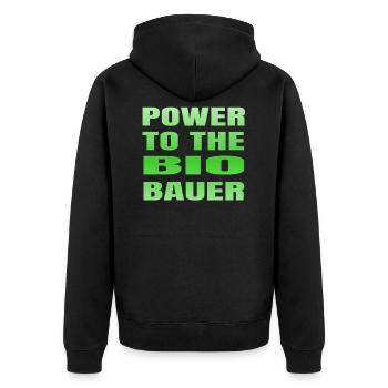 Landwirt Öko Power to the Bio Biobauer - Unisex Premium Bio Zip Hoodie - Schwarz - Hinten - Nico (187cm)