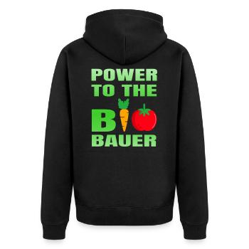 Landwirt Öko Power to the Bio Biobauer - Unisex Premium Bio Zip Hoodie - Schwarz - Hinten - Nico (187cm)