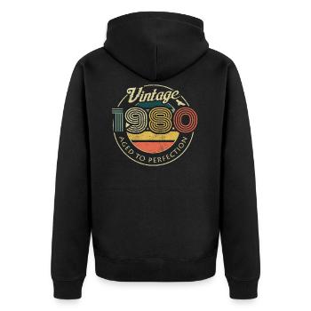 Vintage 1980 Geburtstag Retro Jahrgang 80 Geschenk - Unisex Premium Bio Zip Hoodie - Schwarz - Hinten - Nico (187cm)