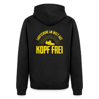 Running Joggen Laufen - Unisex Premium Bio Zip Hoodie - Schwarz - Hinten - Nico (187cm)