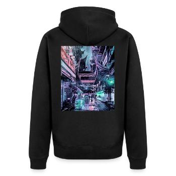 Nightly rain in Shanghai, China - Unisex Premium Organic Zip Hoodie - black - Back - Nico (187cm)